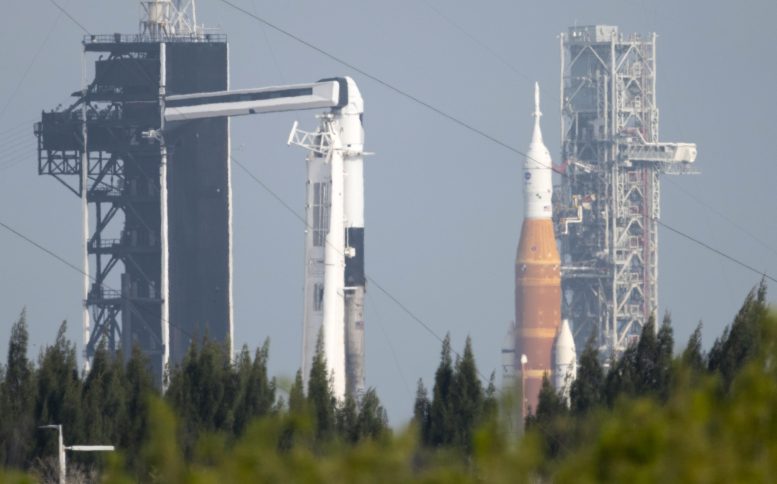 NASA’s SLS and SpaceX’s Falcon 9 at Launch Complex 39A & 39B