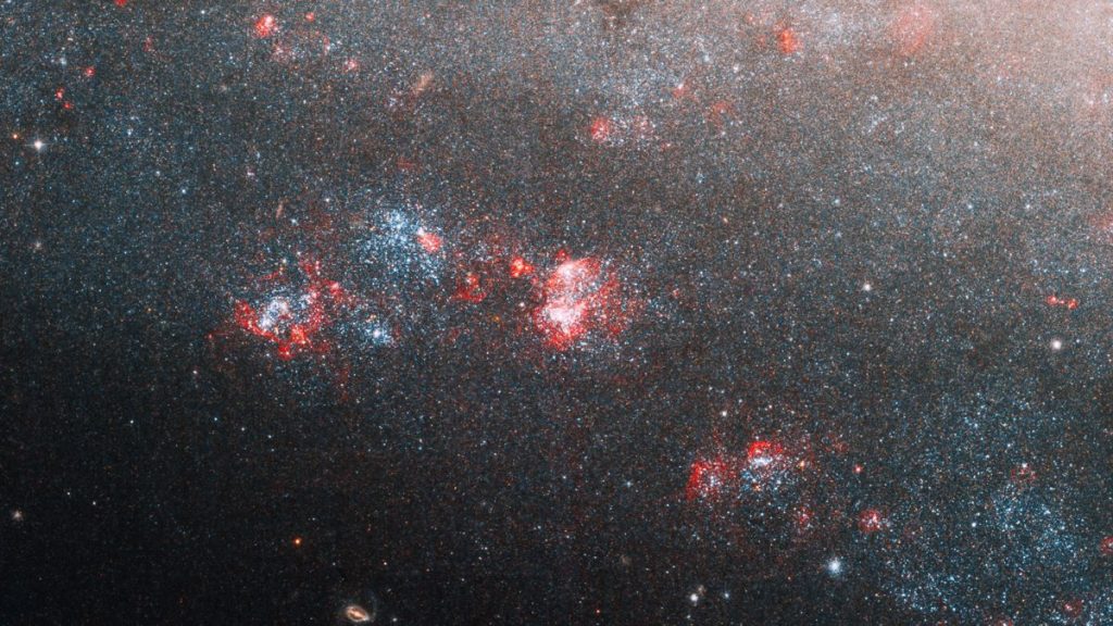 この矮小渦巻銀河の画像では、ハッブル望遠鏡が針の目を深く見ています。