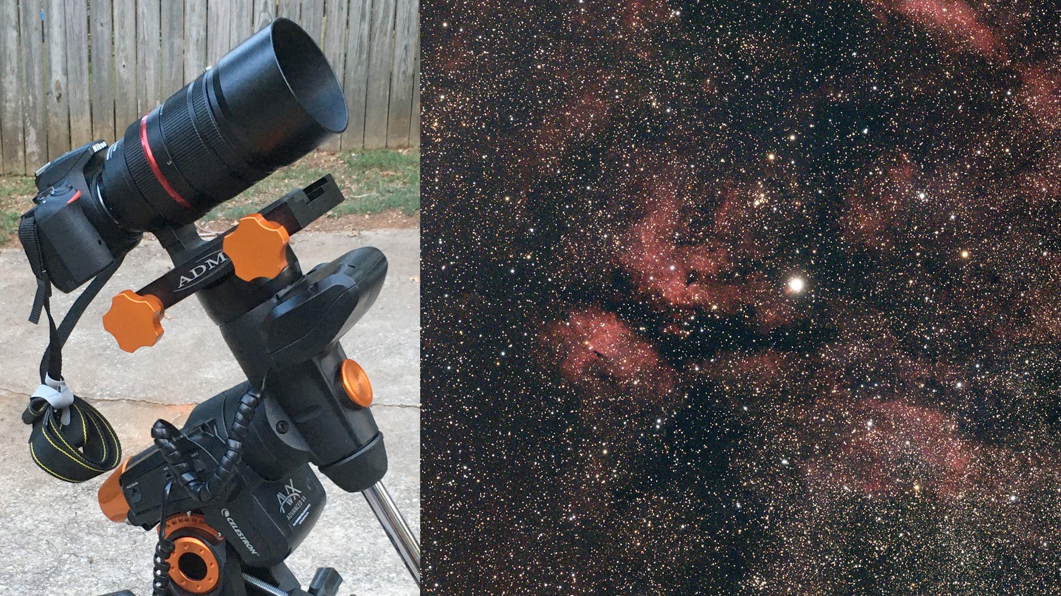 星雲の画像は望遠鏡のセットアップの隣に設定されています