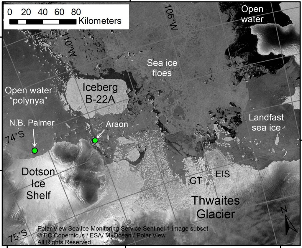 欧州宇宙機関の衛星画像がその位置を示しています "終末氷河。"  