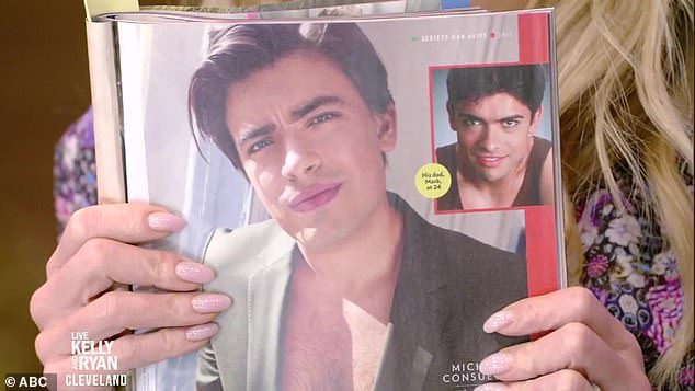 比較: 25 歳のマイケルの写真、彼の父親とハリウッド俳優の過去の写真の隣に、マーク コンスエロスが追加され、2 人がほぼ同じ年齢に見えることを示しています。