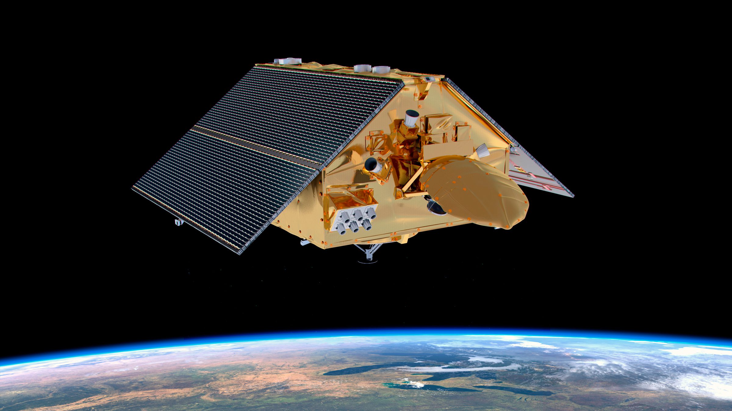 この図では、Sentinel-6 Michael Freilich 衛星が宇宙から海の高さを測定しています。