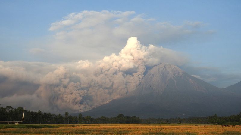 スメル山：インドネシアの火山噴火後、数千人が避難